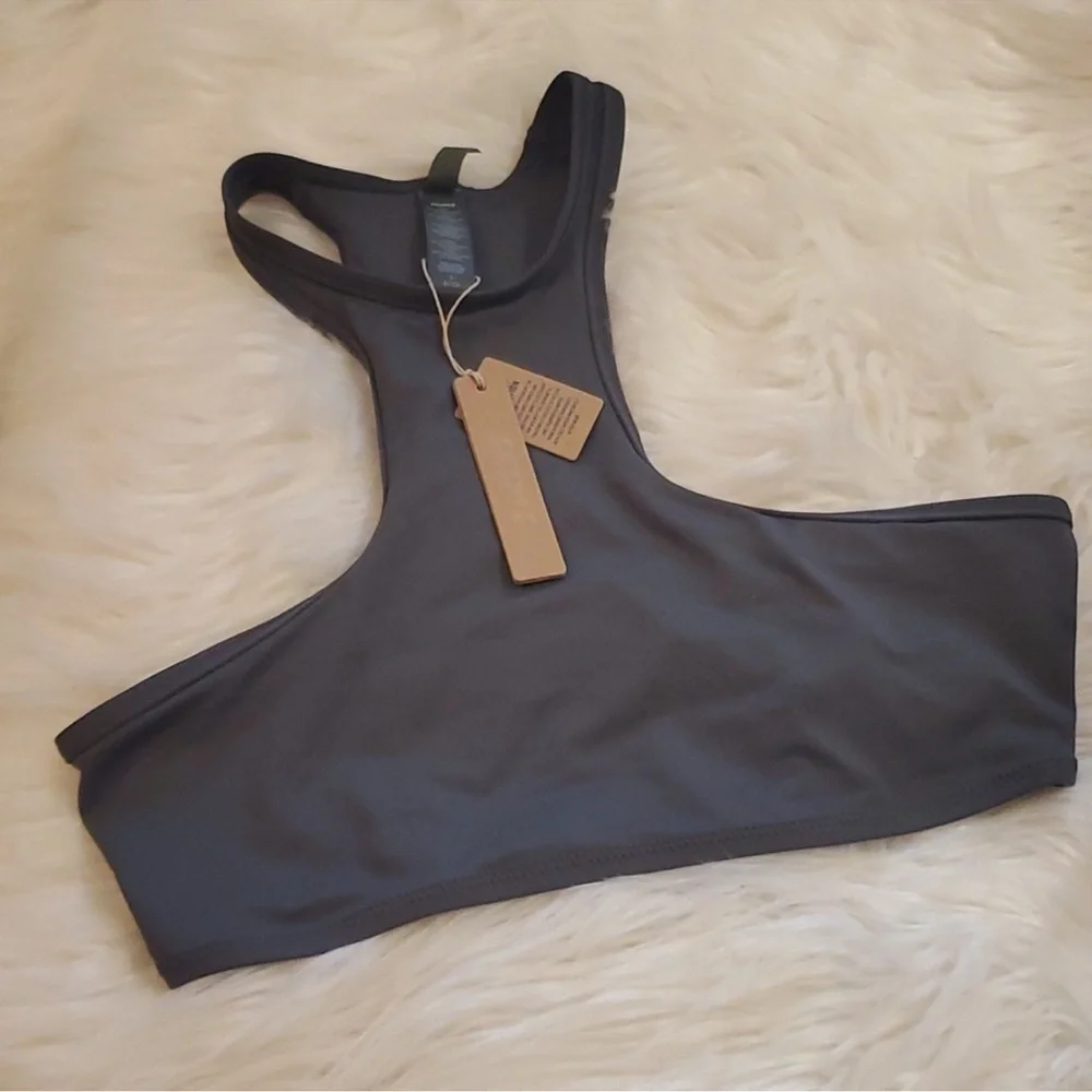 Skims (B10) Swim High Neck Racerback Bikini Top - gunmetal NWT